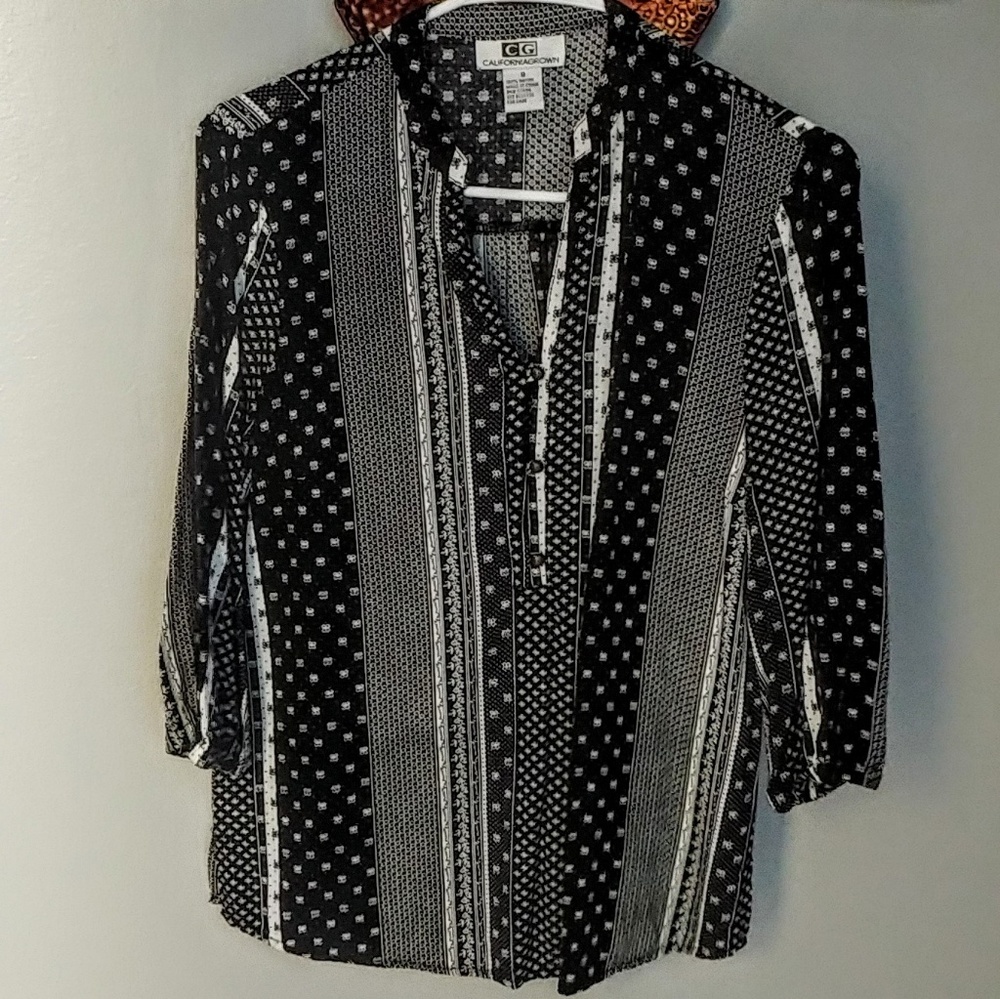 Black & white multi pattern print boho blouse top